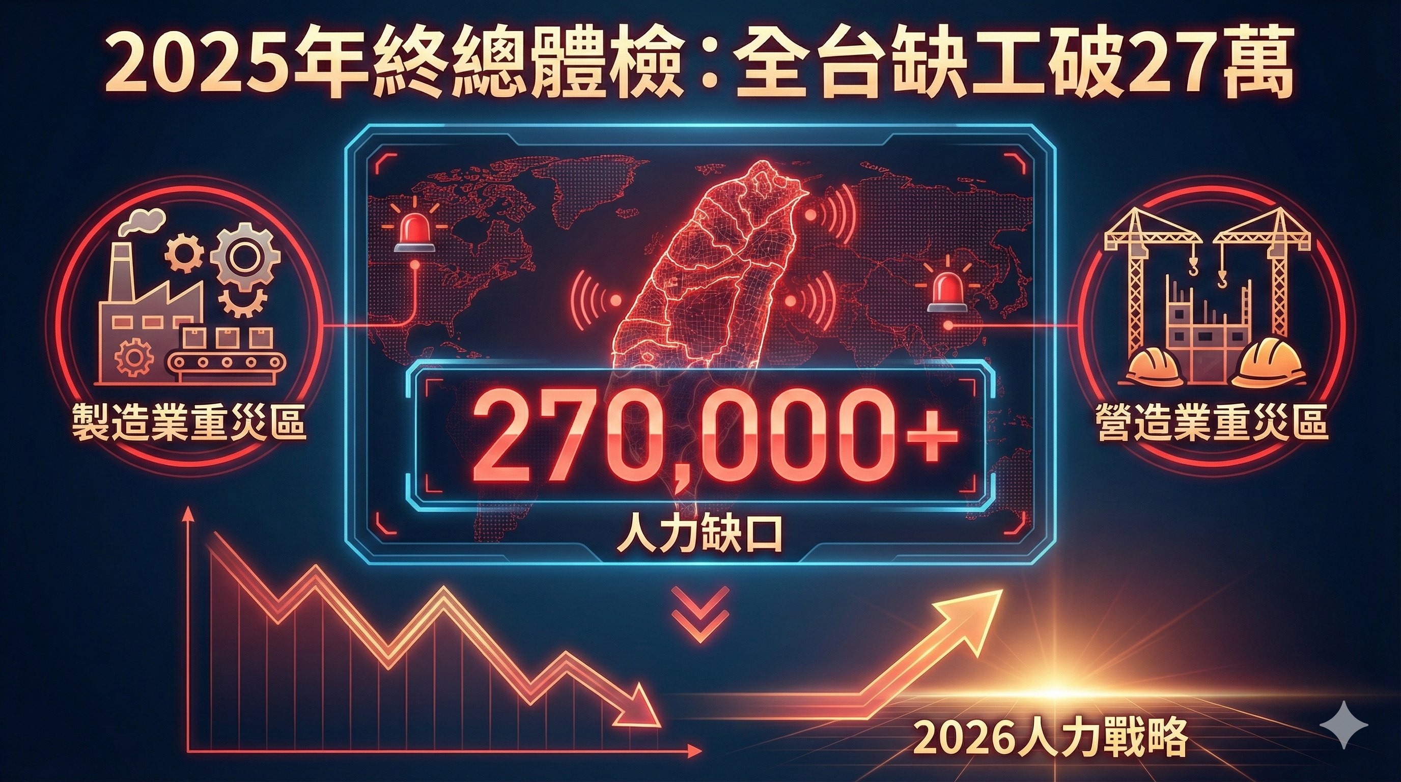 【2025年終總體檢】全台缺工破27萬！製造業、營造業成重災區，企業該如何佈局2026人力戰略？