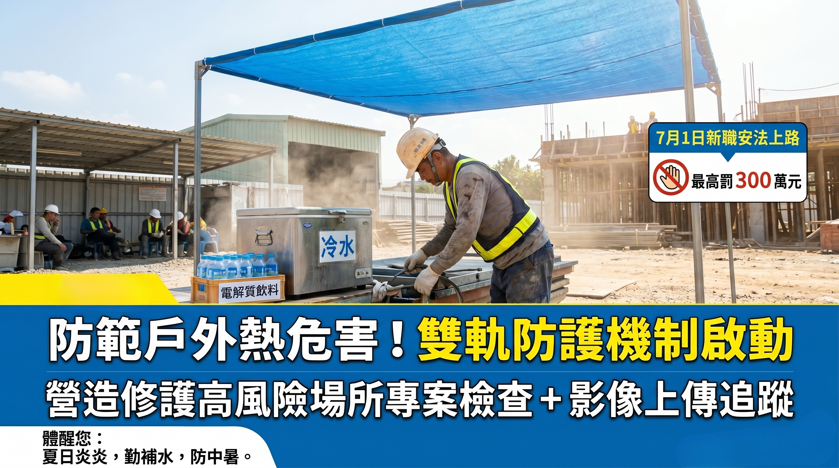 防範戶外熱危害！勞動部6月啟動高溫雙軌檢查，7月新職安法上路最高重罰300萬